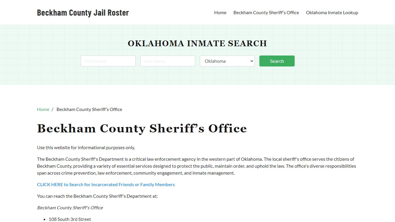 Beckham County Sheriff Office, OK, Arrest Warrants Search